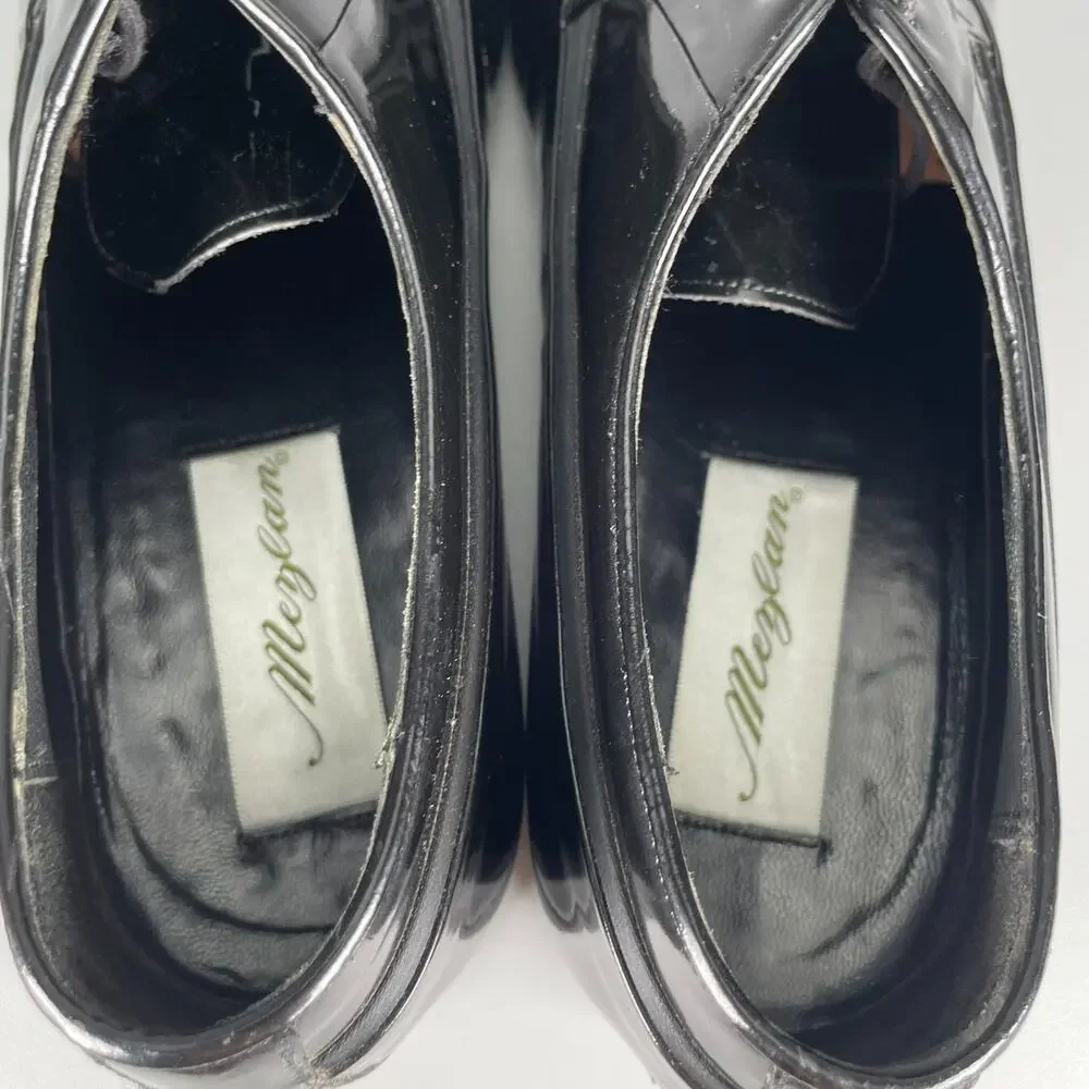 Mezlan Broadway Men's Size 7.5 W Black Patent Leather Oxfords Dress Shoes Formal